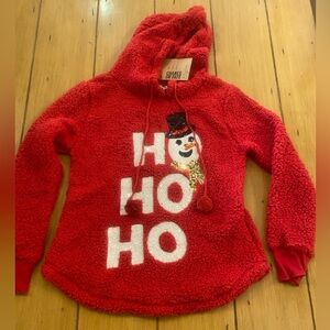 Women’s Christmas Snowman Ho Ho Ho Fleece Bling Soft Cozy Hoodie New Size M